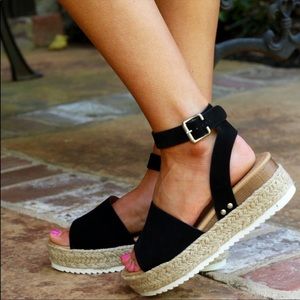 Black Topic Espadrille ankle strap sandal